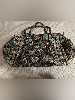VERA BRADLEY Vintage Java Blue X/Large Duffel Weekender Travel Carryon Bag EUC
